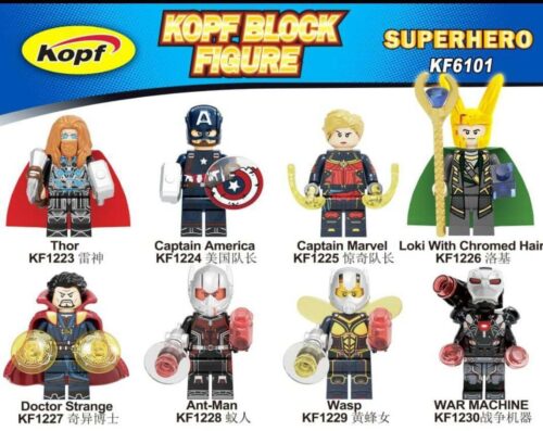 Bộ đồ chơi Minifigure Avengers Kopf KF6101, bộ 8 minifigure siêu anh hùng Marvel giá rẻ cho bé trai 6 tuổi, đồ chơi lắp ráp chất lượng cao.