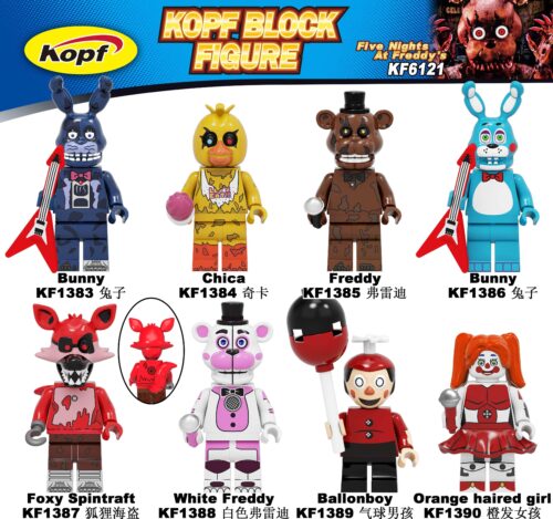 Bộ 8 Minifigure Five Nights at Freddy's Kopf KF6121 chất lượng cao, tái hiện nhân vật game kinh dị, phù hợp bé trai 8 tuổi, giá tốt.
