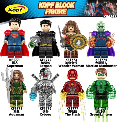 Bộ 8 Minifigure Liên Minh Công Lý Kopf KF6168 chất lượng cao, đồ chơi lắp ráp siêu anh hùng DC cho bé trai 6 tuổi, giá tốt.