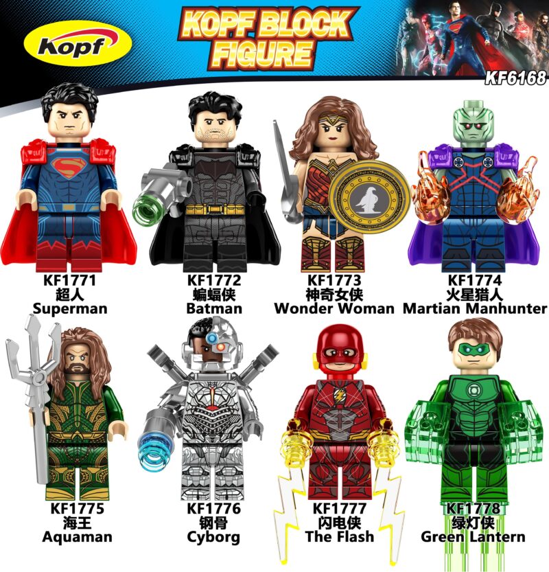 Bộ đồ chơi Liên Minh Công Lý Kopf KF6168 gồm 8 minifigure siêu anh hùng DC chất lượng cao, phù hợp cho bé trai 6 tuổi, giá tốt