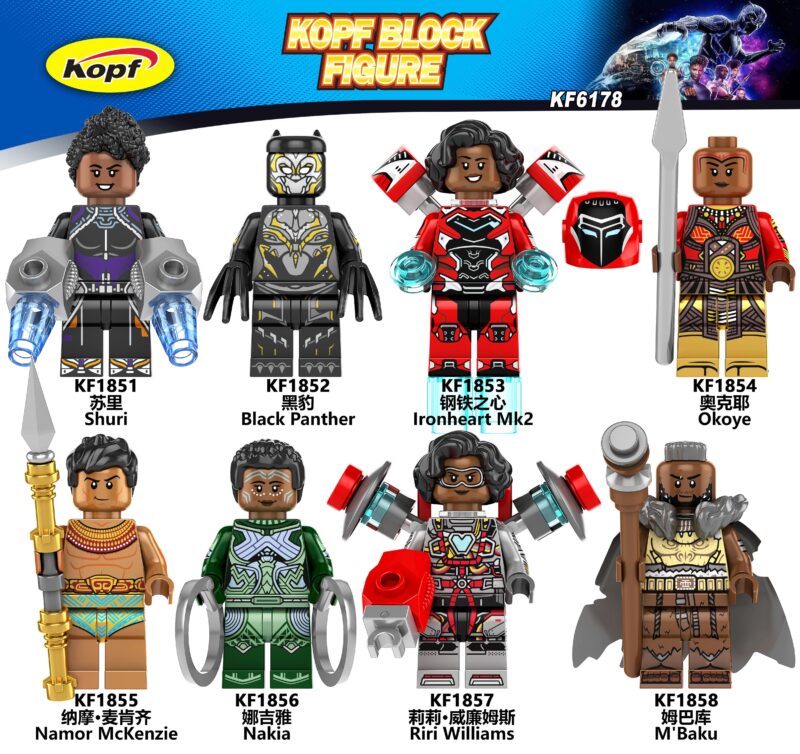 Minifigure Okoye với vũ khí trong bộ đồ chơi Kopf KF6178, đồ chơi mô hình nhân vật Black Panther 2.