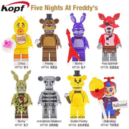 Bộ 8 Minifigure Five Nights at Freddy's Kopf KF737, đồ chơi lắp ghép nhân vật game kinh dị đáng yêu cho bé trai 6 tuổi, giá tốt.