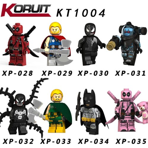 Bộ đồ chơi Minifigure Deadpool và 7 siêu anh hùng khác từ KORUIT KT1004, đồ chơi mô hình giá rẻ cho bé trai 6 tuổi.