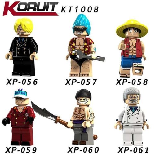 Bộ sưu tập minifigure KORUIT KT1008 gồm các nhân vật One Piece như Sanji, Franky, Luffy. Đồ chơi mô hình Franky KORUIT XP-057 giá rẻ cho bé trai 6 tuổi.
