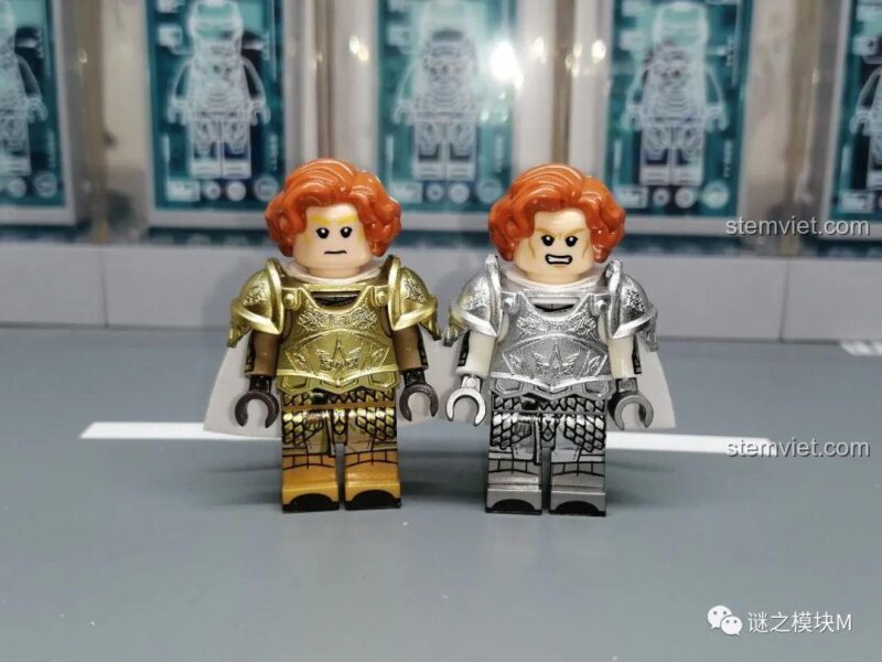 So sánh hai phiên bản giáp vàng và bạc của minifigure Vệ Vương Koruit.