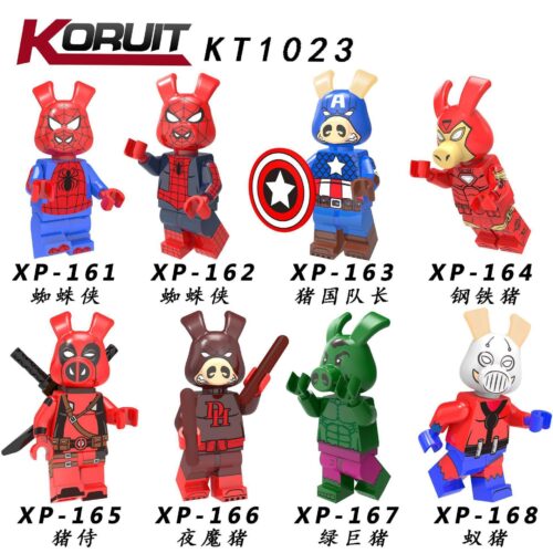 Bộ 8 Minifigure Siêu Anh Hùng Người Nhện Heo KORUIT KT1023, đồ chơi mô hình Người Nhện Heo, bộ đồ chơi KORUIT giá tốt cho bé trai 6 tuổi
