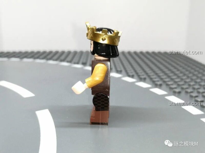 Chi tiết mặt bên của minifigure Vua Baratheon, tay áo màu vàng kim.