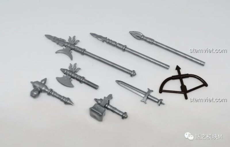 Các loại vũ khí đi kèm trong bộ đồ chơi mô hình Hiệp sĩ Baratheon KT1029.
