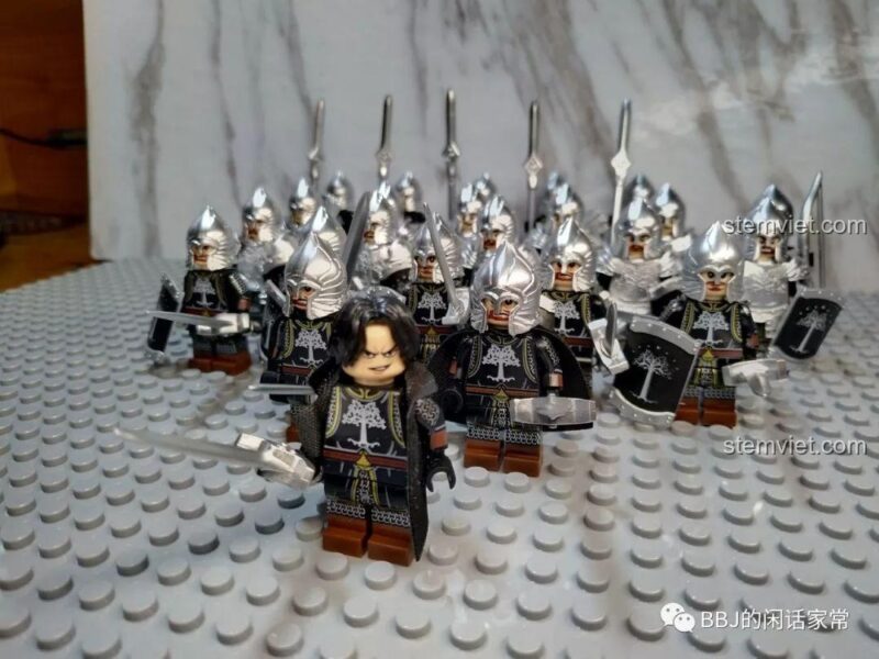 Đội hình Lính Gondor KORUIT KT1051, bộ lắp ghép chất lượng cao, các chiến binh Chúa Tể Của Những Chiếc Nhẫn sẵn sàng chiến đấu.