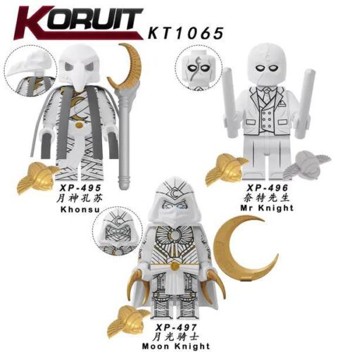 Bộ 3 nhân vật Moon Knight KORUIT KT1065, bao gồm Moon Knight, Mr Knight và Khonsu, đồ chơi lắp ráp cho bé trai 6 tuổi