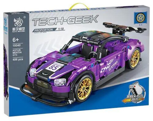 Hộp bộ lắp ghép Xe Đua Thể Thao Tím KUYU MOXING 10040, màu tím nổi bật, tỉ lệ 1:18, 406 chi tiết, động cơ kéo lùi mạnh mẽ, phù hợp bé trai 6 tuổi, giá tốt.