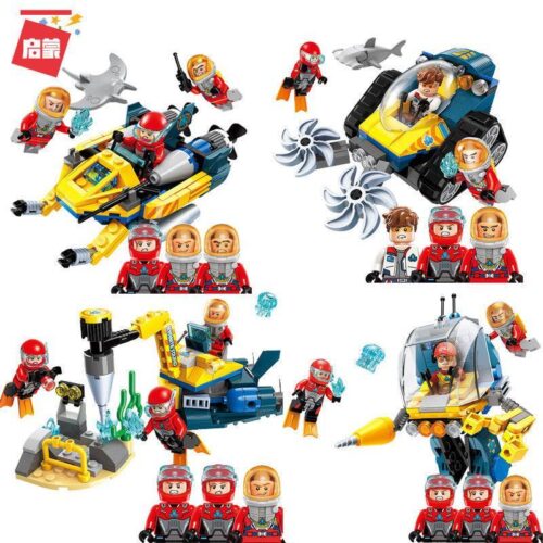 Kyanite Squad 启蒙QMAN 2413-4 bộ đồ chơi xe khám phá biển sâu cho bé trai 6 tuổi