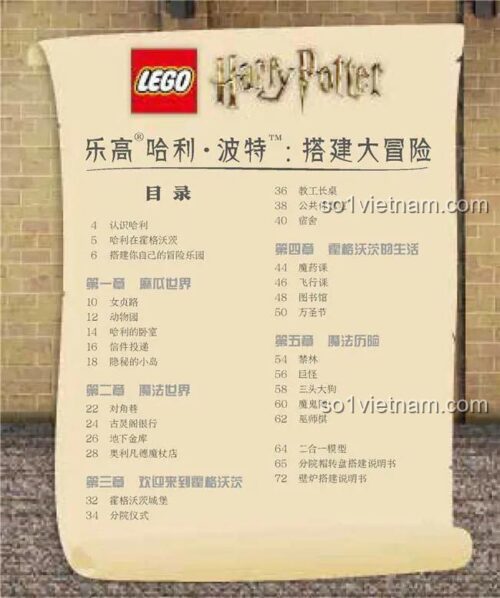 Bộ lắp ghép Build Your Own Adventure, nội dung hướng dẫn lắp ghép các cảnh trong thế giới phù thủy, giúp bé trai 6 tuổi phát triển tư duy sáng tạo.