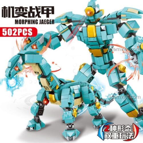 Đồ chơi lắp ráp Khủng Long Lắp Ráp LEIBA 10071 với hai dạng hình thái robot và khủng long, 502 mảnh ghép, mang đến trải nghiệm biến hình linh hoạt cho bé trai 6 tuổi.