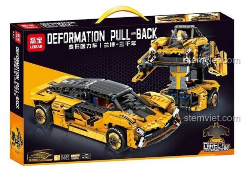 Hộp đồ chơi lắp ráp Leibao 8300 Siêu xe Lamborghini biến hình robot, có động cơ kéo lùi mạnh mẽ, phù hợp bé trai 6 tuổi, chất lượng cao.