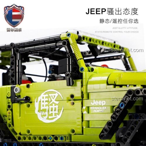 Đồ chơi mô hình Leier LE-J902 Jeep Wrangler Rubicon với thiết kế độc đáo, màu xanh lá nổi bật, thể hiện cá tính mạnh mẽ, tương thích LEGO® Technic.