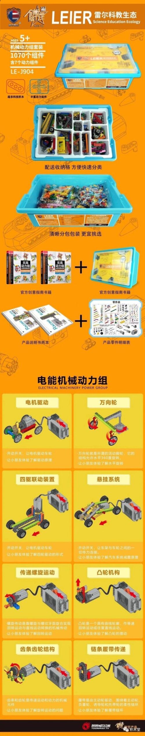 Bộ đồ chơi Bộ học cụ STEM cơ khí LEIER LE-J904 với 1070 chi tiết, đồ chơi giáo dục cho con trai 5+ tuổi, giá rẻ.