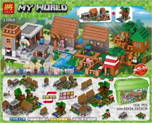 Bộ lắp ghép Thế giới Minecraft LELE 33068 với 1516 mảnh ghép, tái hiện làng và nhà cây Minecraft sống động, phù hợp bé trai 8 tuổi, giá tốt.