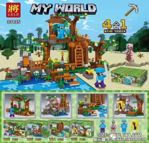 Bộ lắp ráp My World Cảnh quan nhà sách LELE 33135A 4 trong 1, đồ chơi lắp ghép Minecraft chất lượng cao cho bé trai 6 tuổi, giá tốt.