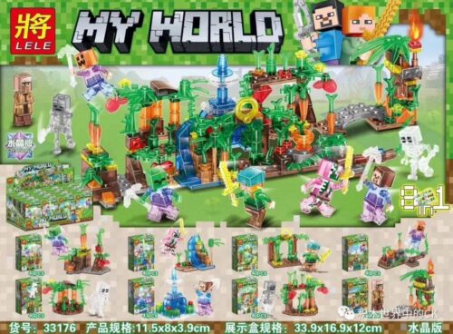 Bộ lắp ráp Cảnh Minecraft LELE 33176-3 8-in-1 với các khối lắp ghép trong suốt, phù hợp cho bé trai và bé gái 6 tuổi, giá tốt.