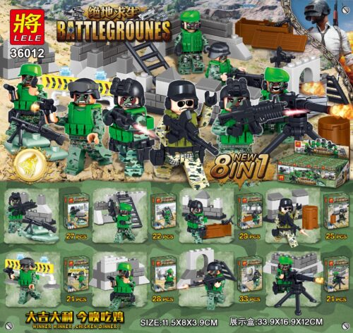 Bộ lắp ghép Minifigure PUBG LELE 36012 8 kiểu, đồ chơi lắp ráp lính PUBG cho bé trai 6 tuổi, giá tốt.