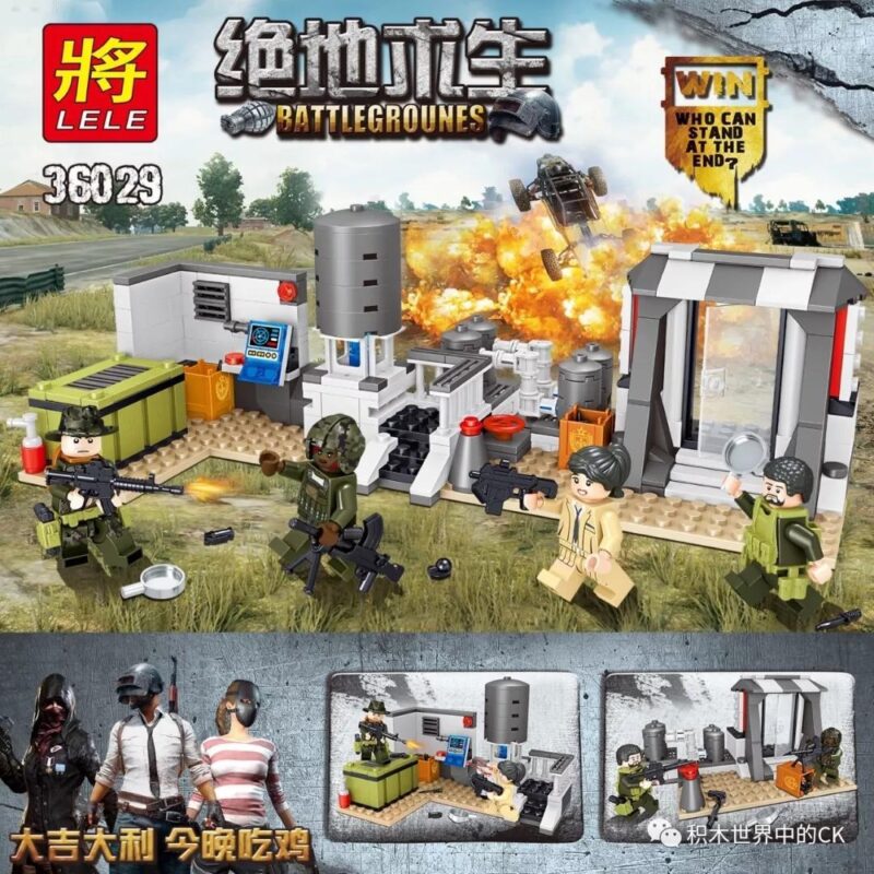 Tổng quan bộ lắp ráp LELE 36029 Căn cứ chiến đấu PUBG với 4 minifigures, đồ chơi mô hình giá rẻ cho bé trai 6 tuổi.