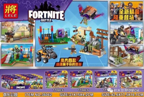 Đồ chơi mô hình Fortnite Battle LELE 36062-4 cảnh quan nhà hoang và sân chơi, bộ xếp hình cho bé trai.