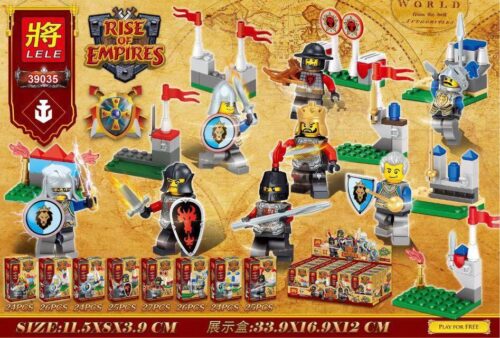 Bộ đồ chơi Minifigure Hiệp Sĩ Đế Chế LELE 39035 với 8 minifigure hiệp sĩ trung cổ, đầy đủ vũ khí và khiên, phù hợp cho bé trai 6 tuổi rèn luyện tư duy sáng tạo, giá tốt.