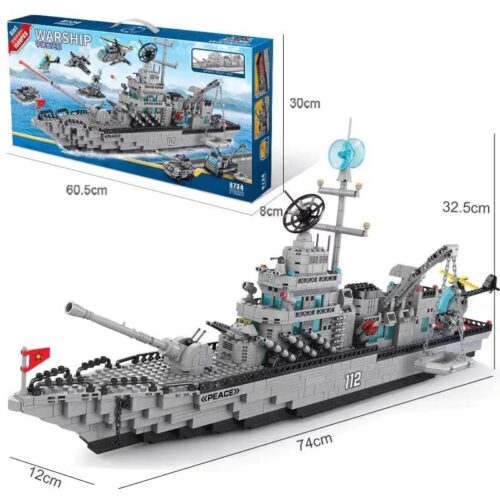 Bộ lắp ghép LELE BROTHER 8734 Tàu Khu Trục Tên Lửa cho bé trai 6 tuổi, mô hình chiến hạm quân sự lớn 74cm, lắp được 6 kiểu, giá tốt