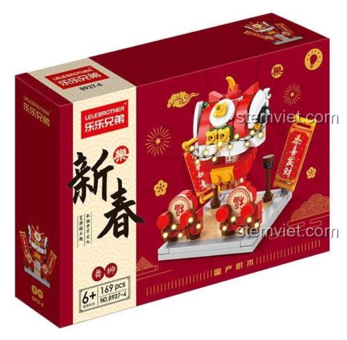 Hộp đồ chơi lắp ráp LELE BROTHER 8937-4 Múa Lân Đón Xuân, bộ xếp hình linh vật may mắn 169 mảnh ghép, quà tặng Tết cho bé 6 tuổi.