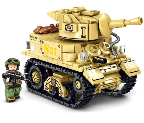 Bộ lắp ráp Xe tăng M5 Stuart LeYi 66021 phiên bản Chibi kèm lính tăng. Đồ chơi mô hình quân sự giá rẻ cho bé trai 6 tuổi.