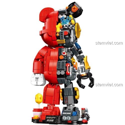 Đồ chơi lắp ráp LeYi Bricks 78002 Mô hình Gấu Bearbrick Cơ Khí màu đỏ, nội thất cơ khí tinh xảo, quà tặng sáng tạo cho bé gái 6 tuổi.