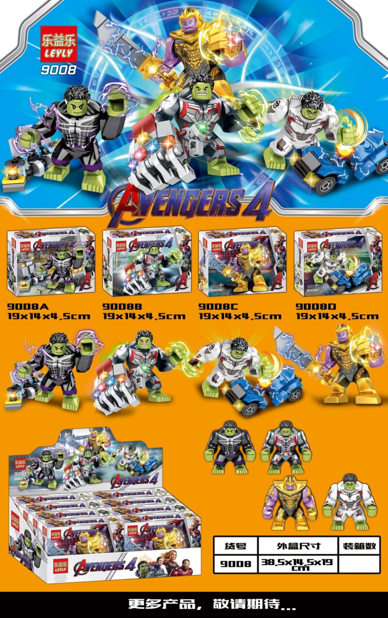 Mô hình Thanos LEYLY 9008 và Hulk áo lượng tử trắng, bộ lắp ghép Kẻ Hủy Diệt Vũ Trụ cho bé trai, chất lượng cao.