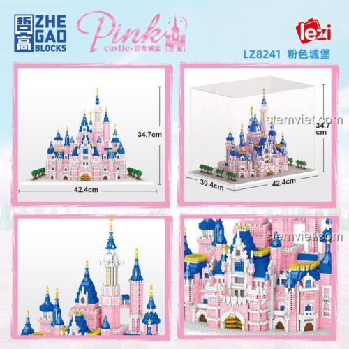 Mô hình Lâu đài Hồng LZ8241 Lezi Chuangxiang, đồ chơi lắp ghép tinh xảo, màu hồng và xanh dương, dành cho bé gái 6 tuổi, đáng tiền.