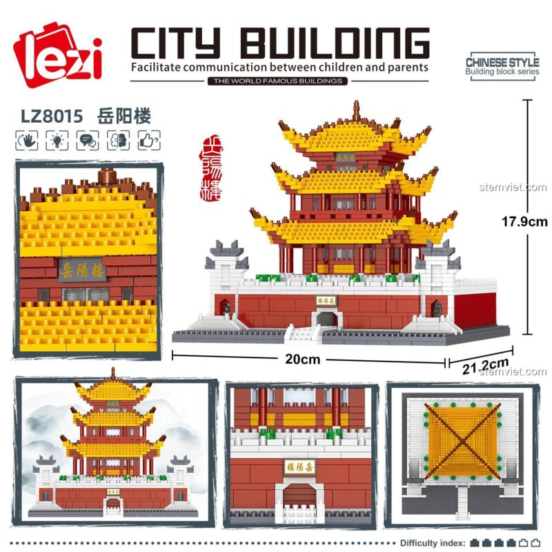 Thông số kỹ thuật của đồ chơi xây dựng Yueyang Tower, bao gồm 2600 mảnh ghép.