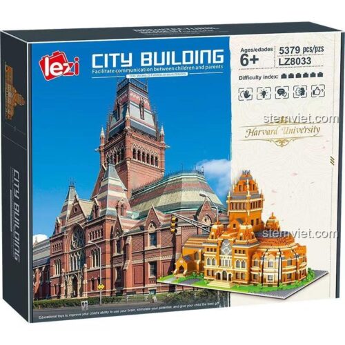 Hộp sản phẩm đồ chơi mô hình Lezi 8033 Đại học Harvard, 5379 mảnh ghép, quà tặng giáo dục cho trẻ em.