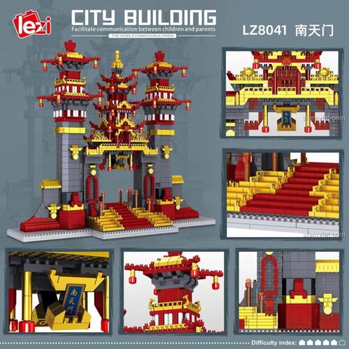Chi tiết các góc cạnh của bộ lắp ghép Cổng Trời Nam Thiên Môn LZ8041, thể hiện sự tinh xảo của 3996 mảnh ghép nanoblock.