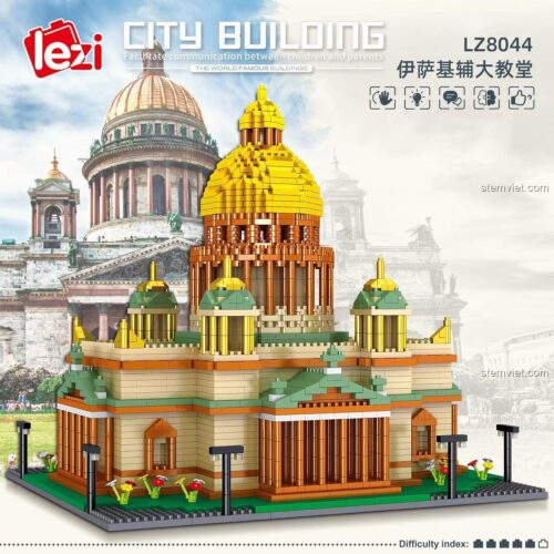 Hộp đồ chơi mô hình Lezi LZ8044 Nhà thờ Thánh Isaac, quà tặng sáng tạo cho bé thích kiến trúc.