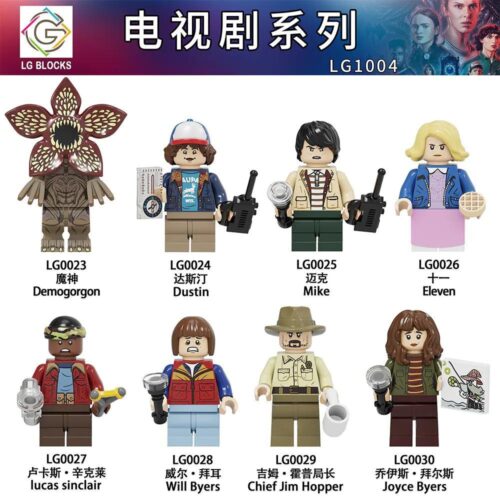 Bộ 8 Minifigure Stranger Things LG1004 - Demogorgon, Dustin, Mike, Eleven, Lucas Sinclair, Will Byers, Chief Jim Hopper, Joyce Byers - Đồ chơi lắp ghép cho bé trai 6 tuổi