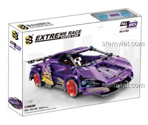 Hộp đồ chơi lắp ráp Lamborghini FKP B brand 1031B, siêu xe thể thao màu tím, chất lượng cao, cho bé trai.