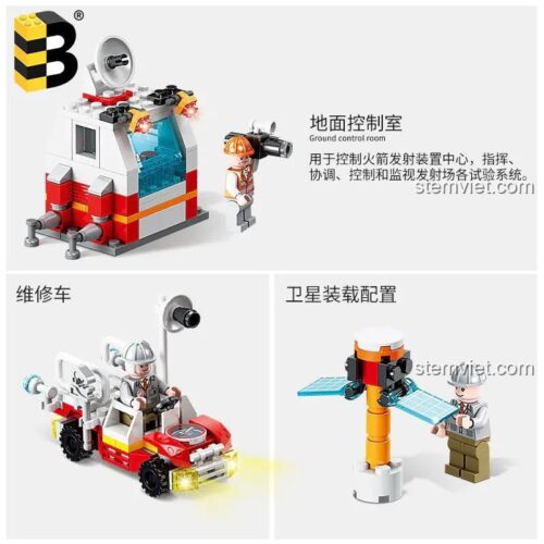 Đồ chơi lắp ráp Trung tâm phóng tàu con thoi B brand B201, chi tiết phòng điều khiển có đèn LED, xe bảo trì và vệ tinh lắp ráp, đồ chơi xây dựng Mô hình phóng tàu vũ trụ cho bé trai.