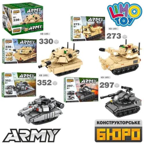 Bộ lắp ráp 4 xe tăng và pháo tự hành Limo Toy KB185, đồ chơi quân sự giá rẻ cho bé trai 6 tuổi, gồm 1252 mảnh ghép.