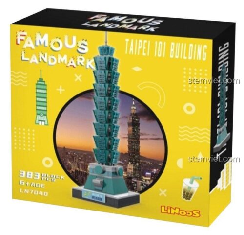 Hộp đồ chơi lắp ghép Tòa nhà Taipei 101 LiNooS LN7040, bộ xếp hình biểu tượng vĩ đại 383 chi tiết, quà tặng giá tốt cho trẻ 6 tuổi.