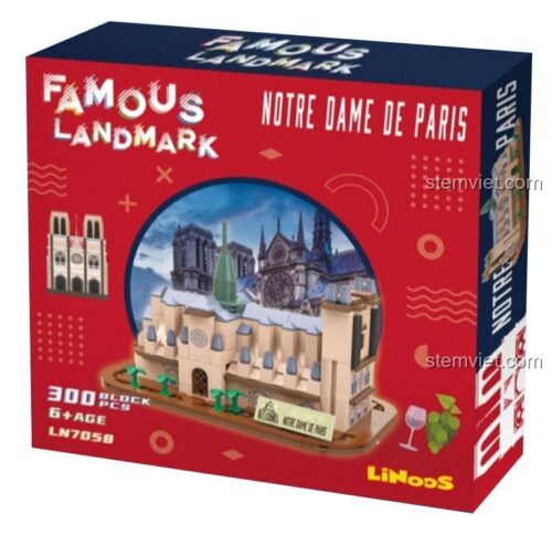 Hộp đồ chơi lắp ráp Nhà thờ Đức Bà Paris LiNooS LN7058, bộ xếp hình kiến trúc 300 mảnh cho bé gái 6 tuổi, chất lượng cao.