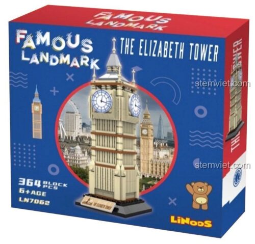 Hộp bộ lắp ghép LiNooS LN7062 Tháp Elizabeth, đồ chơi mô hình Big Ben 364 mảnh, phù hợp cho trẻ 6 tuổi, biểu tượng London.