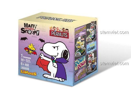 Hộp blind box Snoopy LiNoos LN8080, bộ lắp ghép Snoopy 90 mảnh, đồ chơi xếp hình cho bé trai và bé gái 6 tuổi