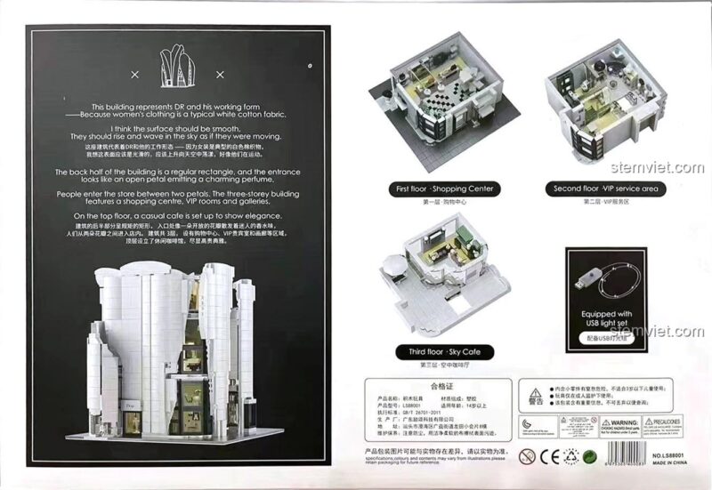 Mô hình kiến trúc Dior LS88001 với thiết kế nội thất chi tiết, có đèn LED USB, phù hợp cho người chơi 14 tuổi trở lên