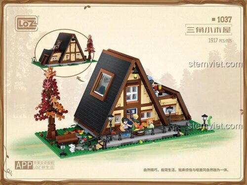 Ảnh poster của đồ chơi mô hình Cabin Gỗ trong rừng LOZ 1037. Sản phẩm có 1917 chi tiết, là một lựa chọn giá tốt cho người yêu thích kiến trúc.
