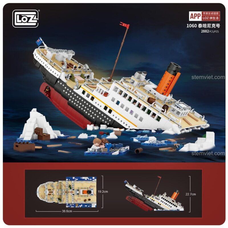 Mô hình LOZ 1060 Titanic tái hiện cảnh chìm tàu, bộ lắp ghép Tàu Titanic 2882 mảnh cho bé trai 6 tuổi, đồ chơi mô hình LOZ 1060 giá tốt