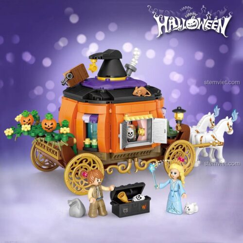 Đồ chơi mô hình Xe ngựa bí ngô Halloween 1134, món quà độc đáo cho bé gái dịp lễ hội, chất lượng cao.